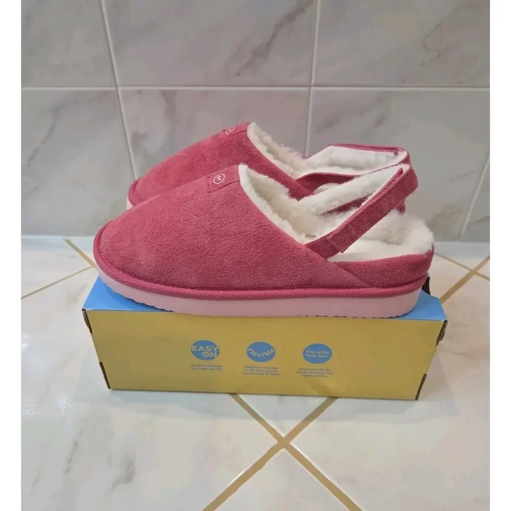 Munchkin by Stride Girl's Pink Slip on Slippers with Ankle Straps Size 4
